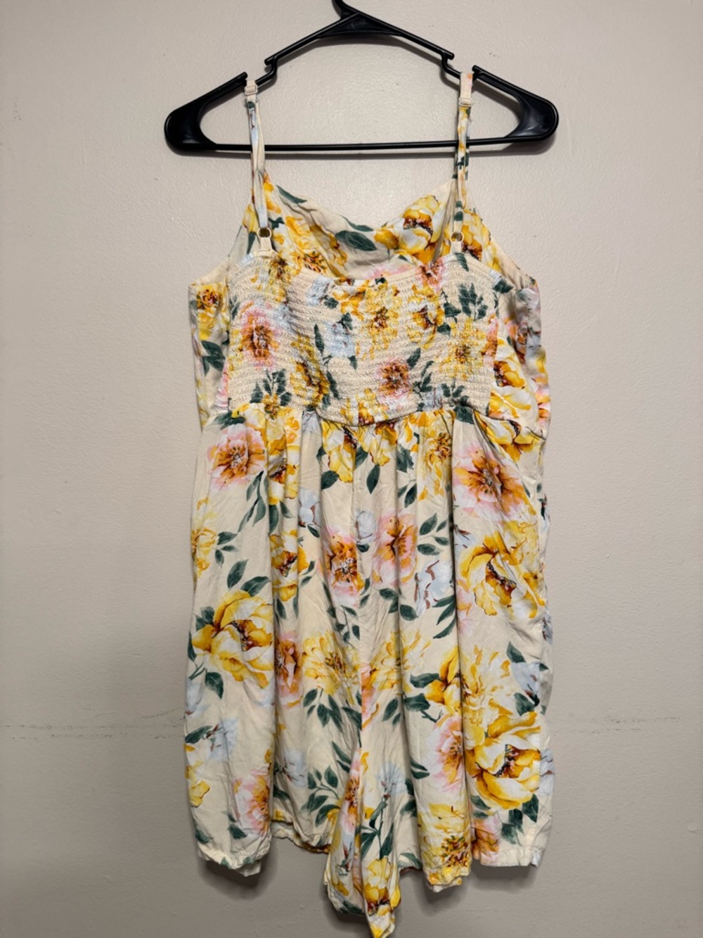 Old Navy Cream Romper with Yellow Floral Print - Picture 2 of 7